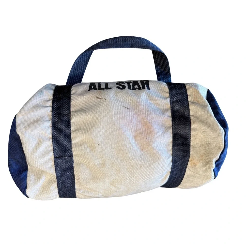 Vintage Converse All Star Canvas Duffle Bag Navy Blue Cream Barrel Gym Bag